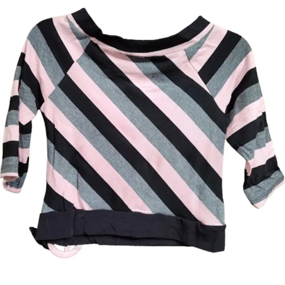 Amy Byer Girls Medium Size 8-10 Y2K Punky Shirt Pink Black & Gray Stripes NWT